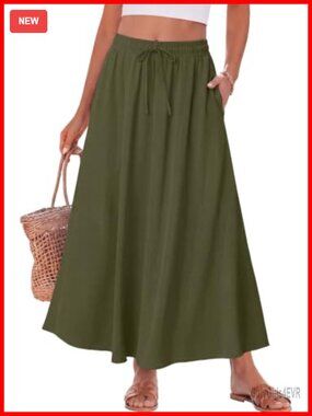 Women's A-Line Maxi Skirt with Pockets High Waisted Flowy Long Skirt